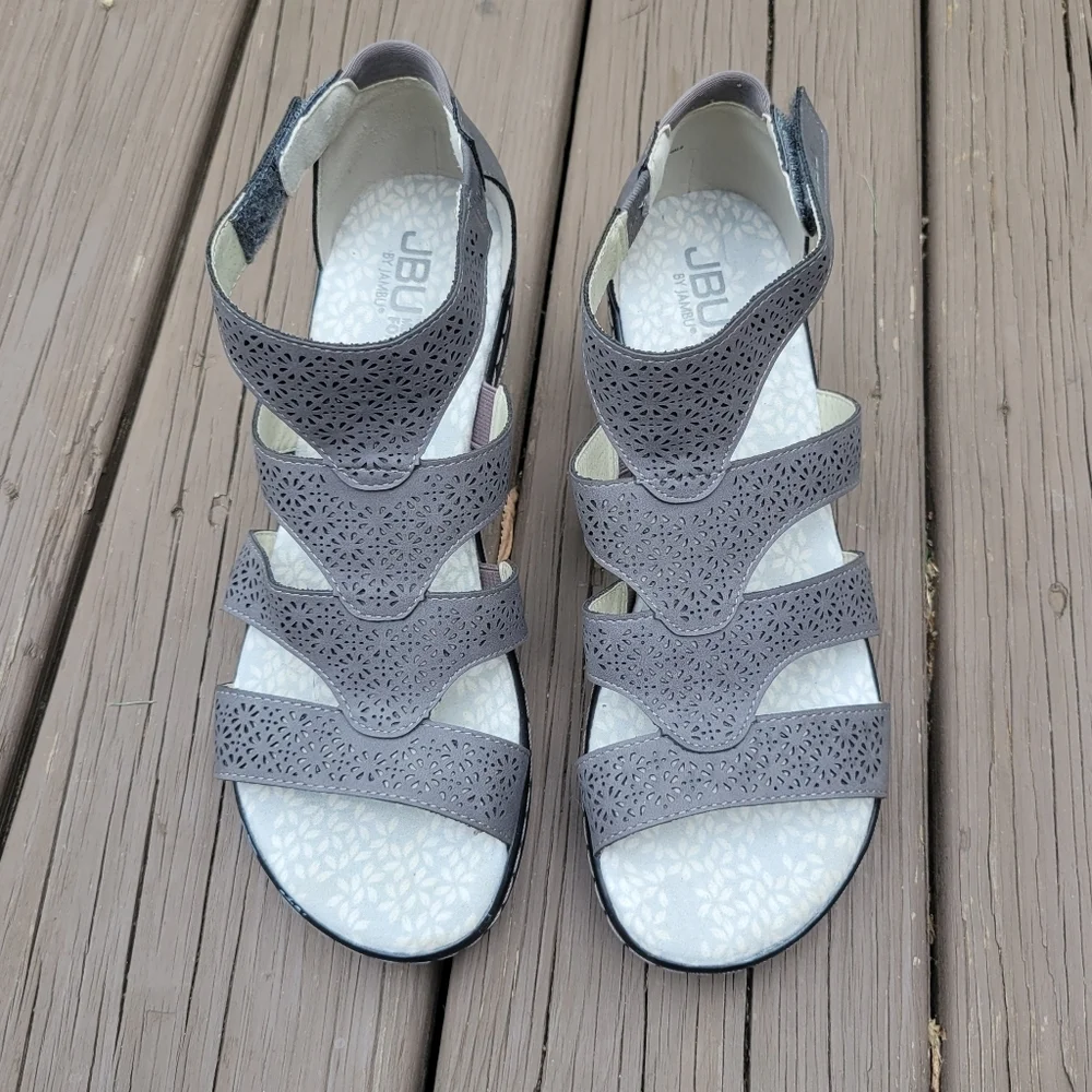 JBU By Jambu Bianca Grey Faux Leather Open Toe Wedge Heel Gladiator Sandals 8‎ - Picture 5 of 9